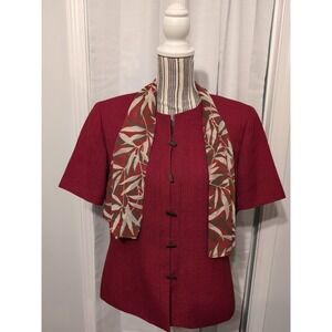 Le Suit Blazer Red Lined‎ Size 14 Career + Scarf